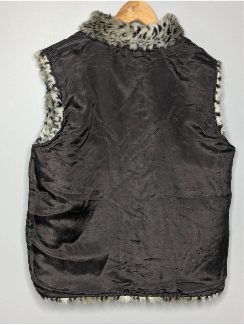 Vintage Reversible Faux Fur Leopard Print Full Zip Vest Sz L - Picture 7 of 10